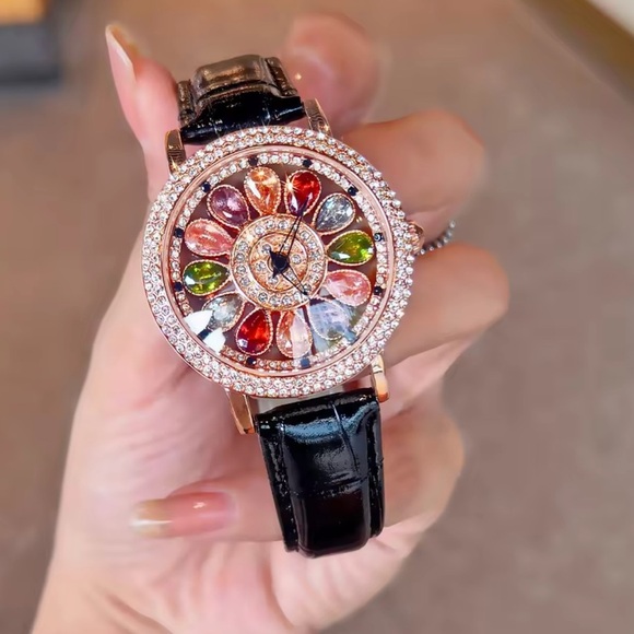 Luxury Rotating Petal Flower Dial Diamond Crystal Watch main image 10